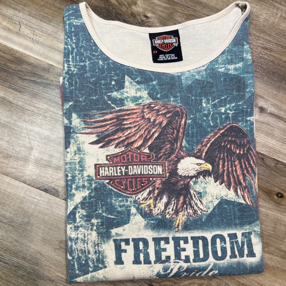 Harley-Davidson Freedom Pride Tradition Eagle Flag Shirt 2X Made in USA Vintage